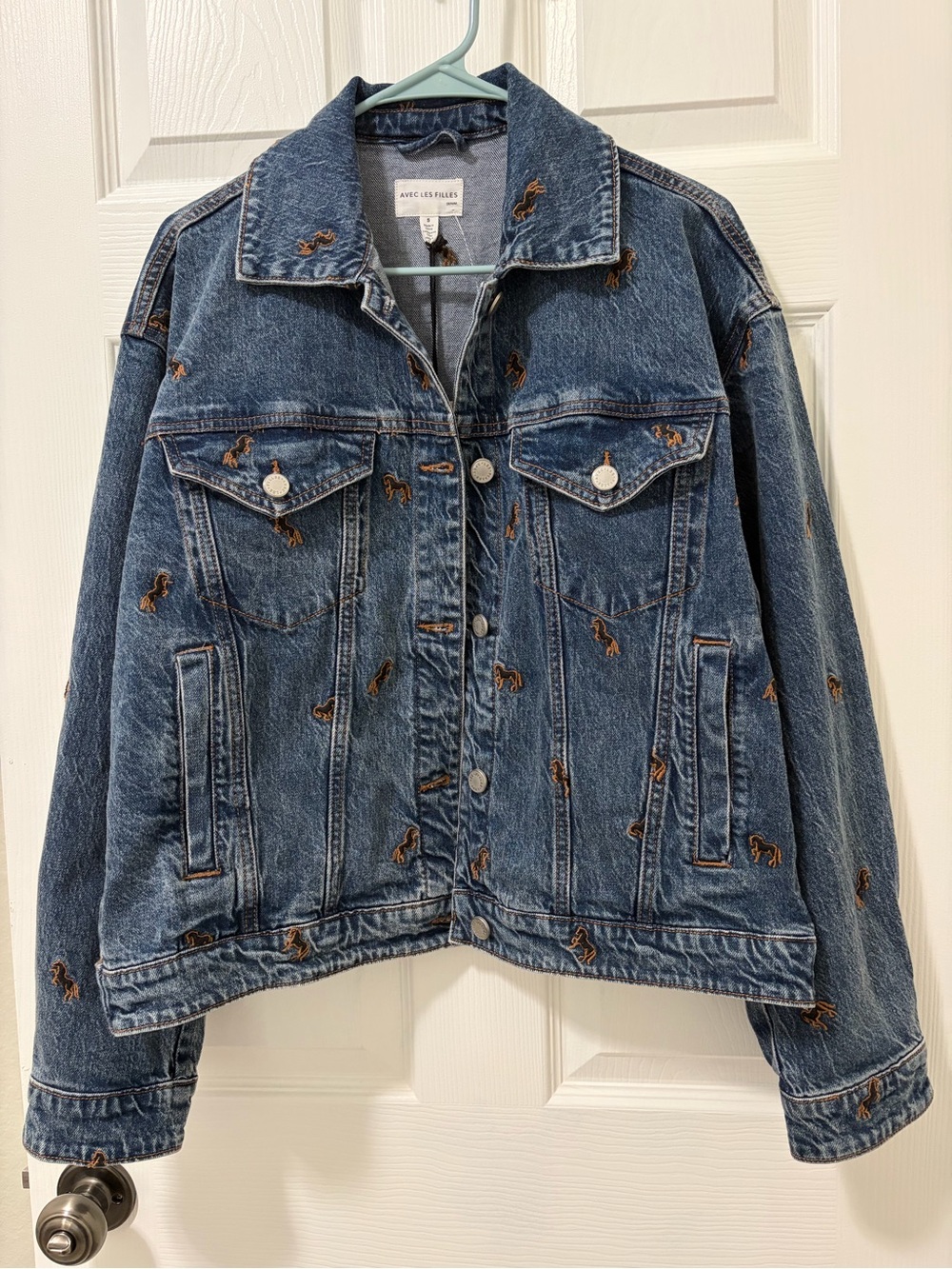 Avec Les Filles Dark Blue Embroidered Denim Jacket